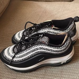 Nike Air Max 97, size 7.5, colors black white, and very little red